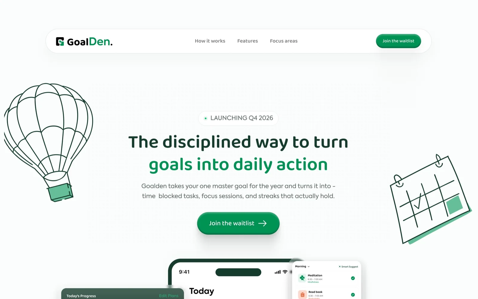 Goalden landing page