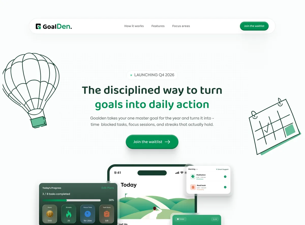 Goalden landing page